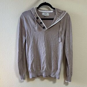 Hawker Rue Taupe V-Neck Hooded Sweater with Button Accents cashmere blend medium